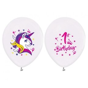 1st Birthday Balloons (Unicorns), 12" / 5 pcs.