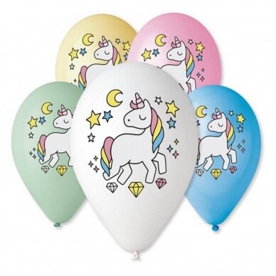 Premium balloons "Unicorn - magic night", multicolour print, 12" / 5 pcs