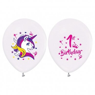 1st Birthday Balloons (Unicorns), 12" / 5 pcs.