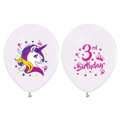 3rd Birthday balloons (Unicorns), 12" / 5 pcs.