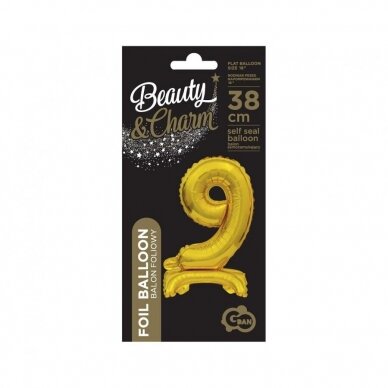 B&C foil balloon Standing digit 9, gold, 38 cm 1