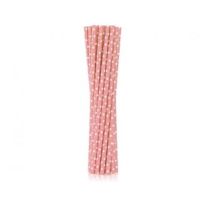 Drinking paper straws, light pink with white dots, 6x197 mm / 12 pcs