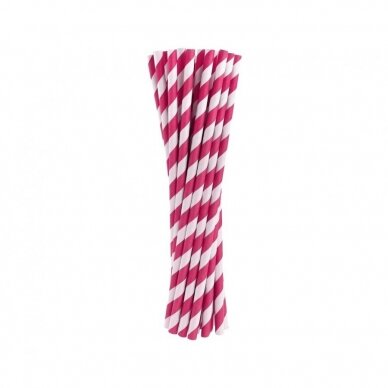 Paper drinking straws, magenta stripes, 6x197mm / 24 pcs