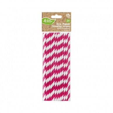 Paper drinking straws, magenta stripes, 6x197mm / 24 pcs 1