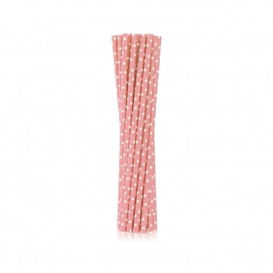 Drinking paper straws, light pink with white dots, 6x197 mm / 12 pcs