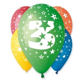 Balloon 12" with printing, digit "3" / 5 pcs.