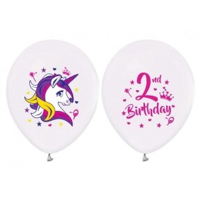 2nd Birthday balloons (Unicorns), 12" / 5 pcs.