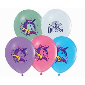 Helium formula balloons, Unicorns, pastel colours, 12" / 5 pcs.