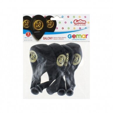 Premium Balloons "18 years" , black, 12" / 5 pcs 1