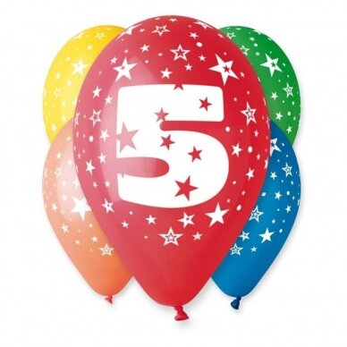 Balloon 12" with printing, digit "5" / 5 pcs.