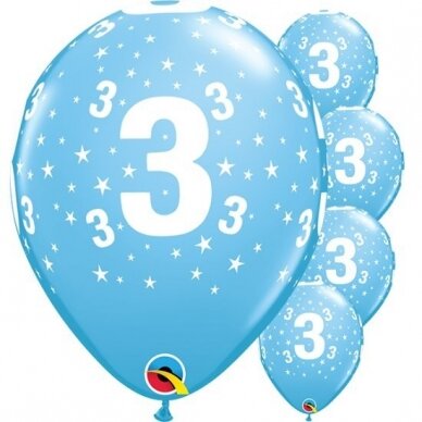 Balloon QL 11" with overprint "3" , pale blue / 6 pcs. ST ASORT