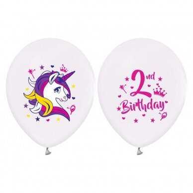 2nd Birthday balloons (Unicorns), 12" / 5 pcs.