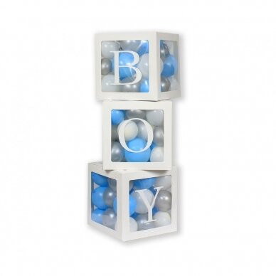 Balloon box set, 35 cm, with printed letters BOY / 3 pcs.