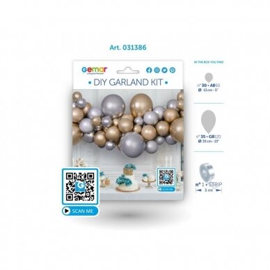 DIY balloon garland Shine, silver-gold, 65 balloons + tape 1