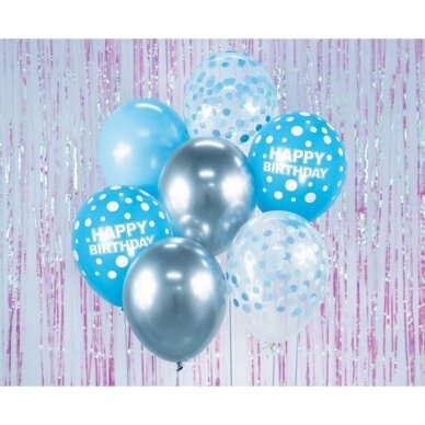 B&C Balloon Bouquet, Happy Birthday, silver and blue 7 pcs. 1