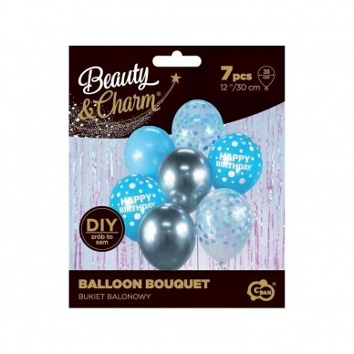 B&C Balloon Bouquet, Happy Birthday, silver and blue 7 pcs. 2