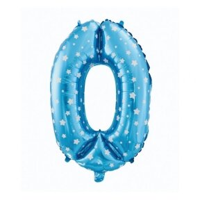 Foil balloon digit "0", blue with stars, 26"