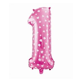 Foil balloon digit "1", pink with hearts, 26"