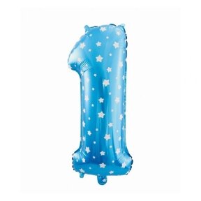 Foil balloon digit "1", blue with stars, 26"