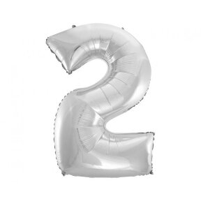 Foil balloon B&C digit 2, silver, 92 cm