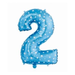 Foil balloon digit "2", blue with stars, 26"