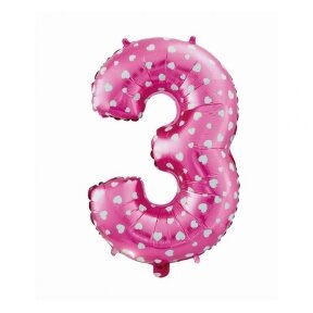 Foil balloon digit "4", pink with hearts, 26"