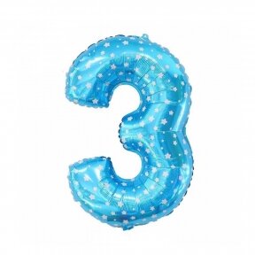 Foil balloon digit "3", blue with stars, 26"