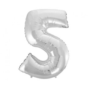 Foil balloon B&C digit 5, silver, 92 cm