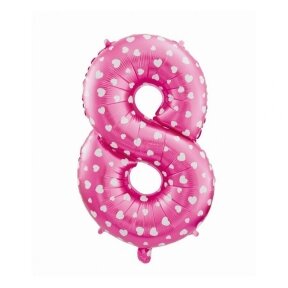 Foil balloon digit "9", pink with hearts, 26"