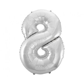 Foil balloon B&C digit 8, silver, 92 cm