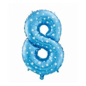 Foil balloon digit "8", blue with stars, 26"