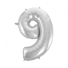 Foil balloon B&C digit 9, silver, 92 cm