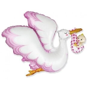 Foil balloon 24" FX Stork Baby Girl, packed