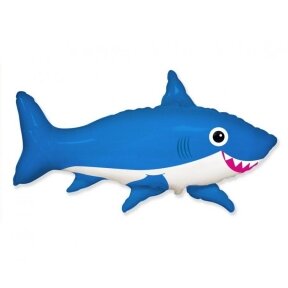 Foil balloon 24" FX Smiling shark, blue