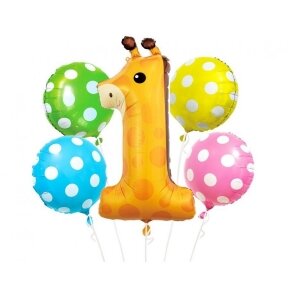 Foil balloon - Giraffe set, digit 1 / 5 pcs.