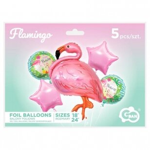 Folinių balionų rinkinys Flamingai, rausvas (5 vnt.)