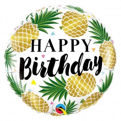 Foil balloon 18 inches QL CiR - "Birthday Golden Pineapples"