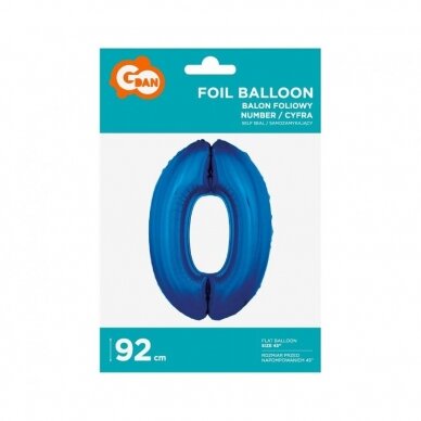 Foil balloon B&C digit 0, blue, 92 cm 1