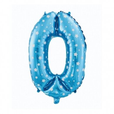 Foil balloon digit "0", blue with stars, 26"