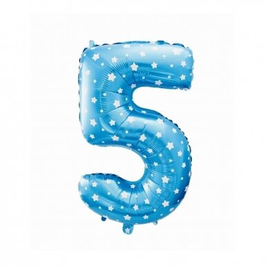 Foil balloon digit "5", blue with stars, 26"