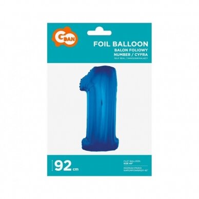 Foil balloon B&C digit 1, blue, 92 cm 1