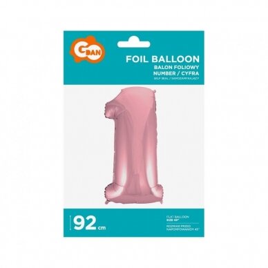 Foil balloon No 1, light pink, 92 cm 1