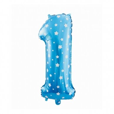 Foil balloon digit "1", blue with stars, 26"