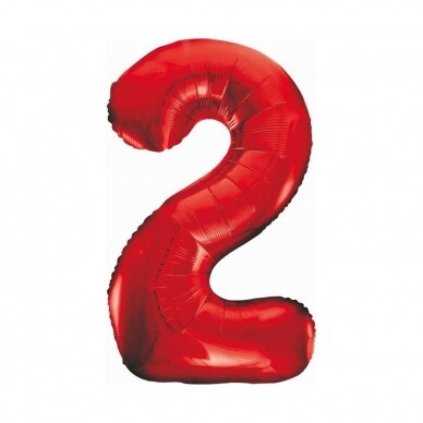 Foil balloon number 2, red, 85 cm