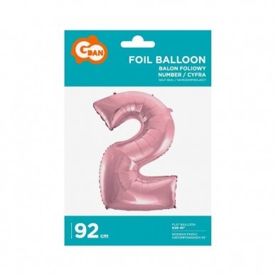 Foil balloon No 2, light pink, 92 cm 1