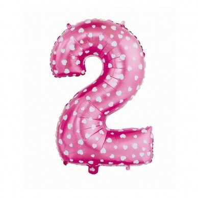 Foil balloon digit "2", pink with hearts, 26"