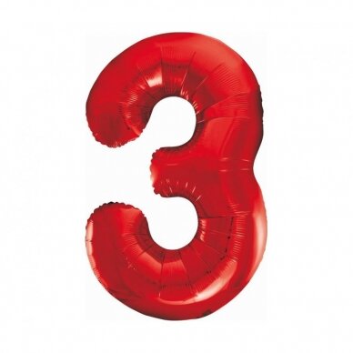 Foil ballon number 3, red, 85 cm