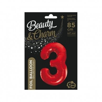 Foil ballon number 3, red, 85 cm 1