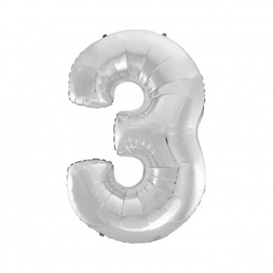 Foil balloon B&C digit 3, silver, 92 cm