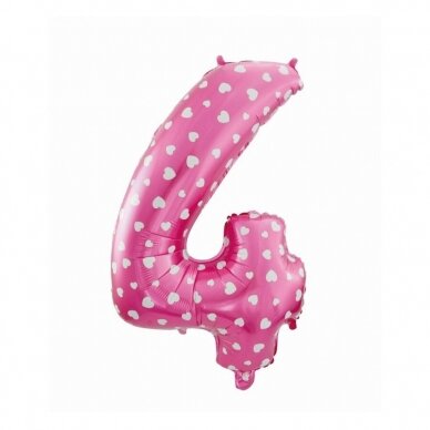 Foil balloon digit "4", pink with hearts, 26"